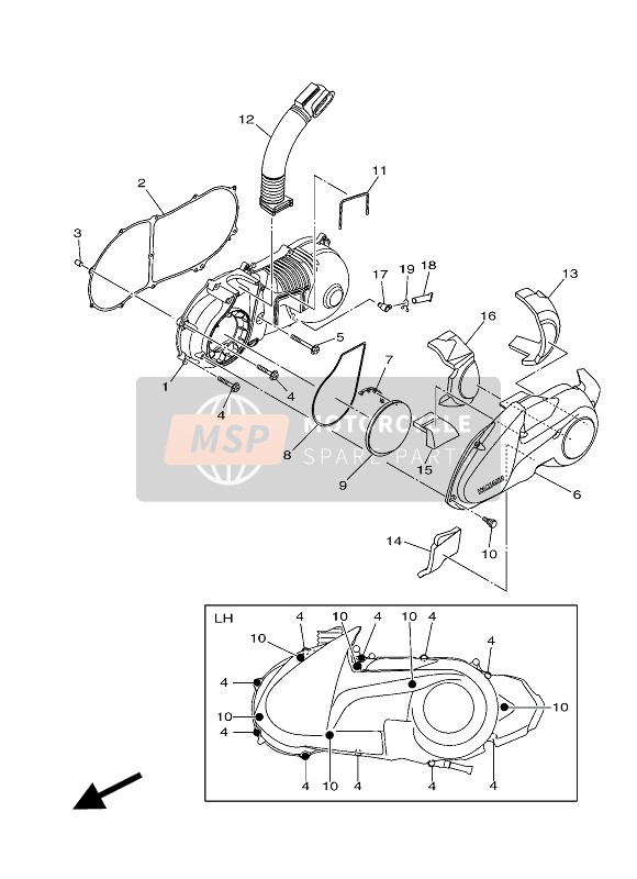 Yamaha GPD125A 2015 Tapa del cárter 1 para un 2015 Yamaha GPD125A